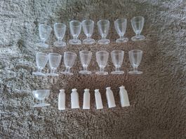 15 Gläser & 6 Milchflaschen aus Kunststoff  fürs Puppenhaus