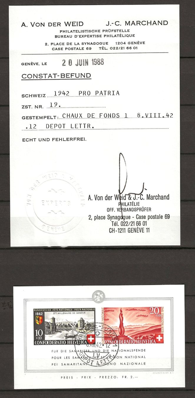 Tutti i francobolli: 1942 : Bundesfeierblock II - mit Befund – Usato da Gümligen venduto da Geniusbuy