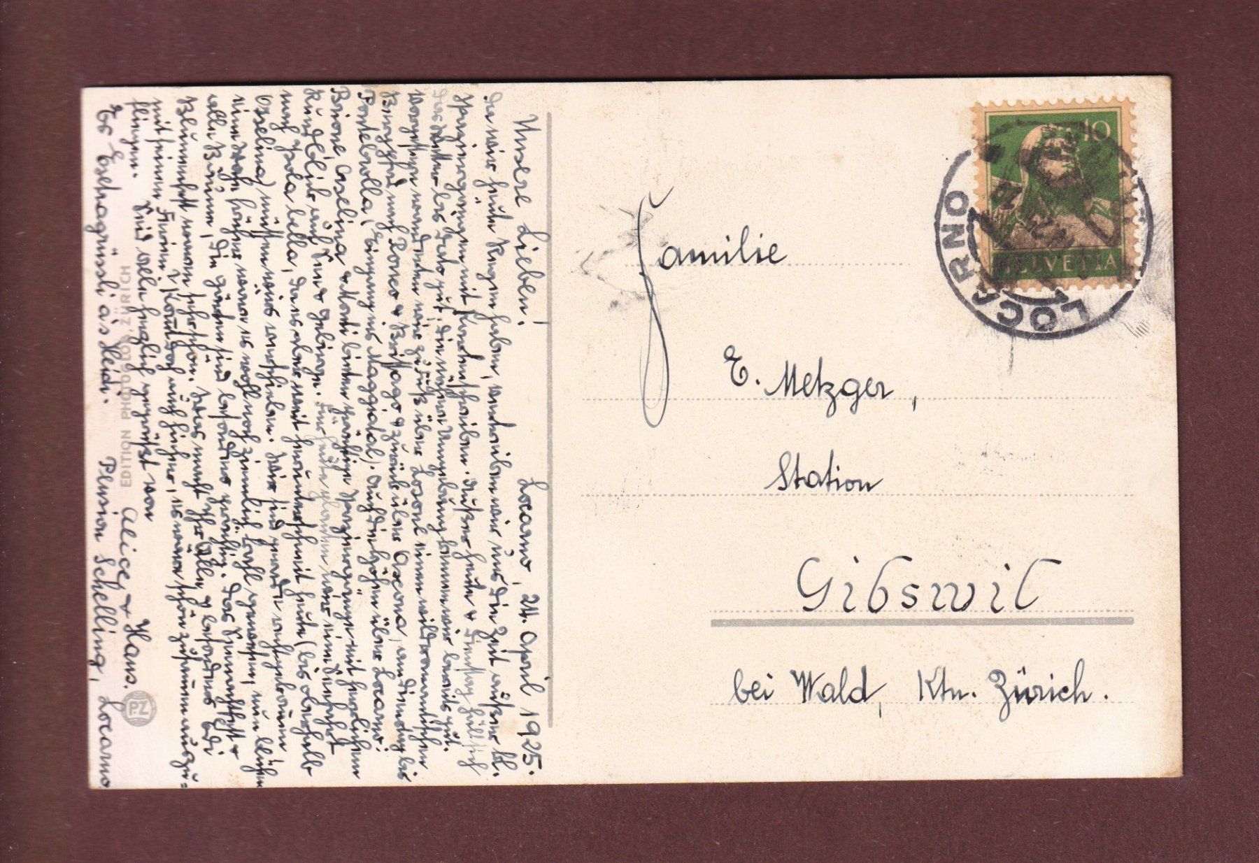 Ansichtskarten: BRIONE - 1925 – Gebraucht aus Pully von nicecards-shop 1