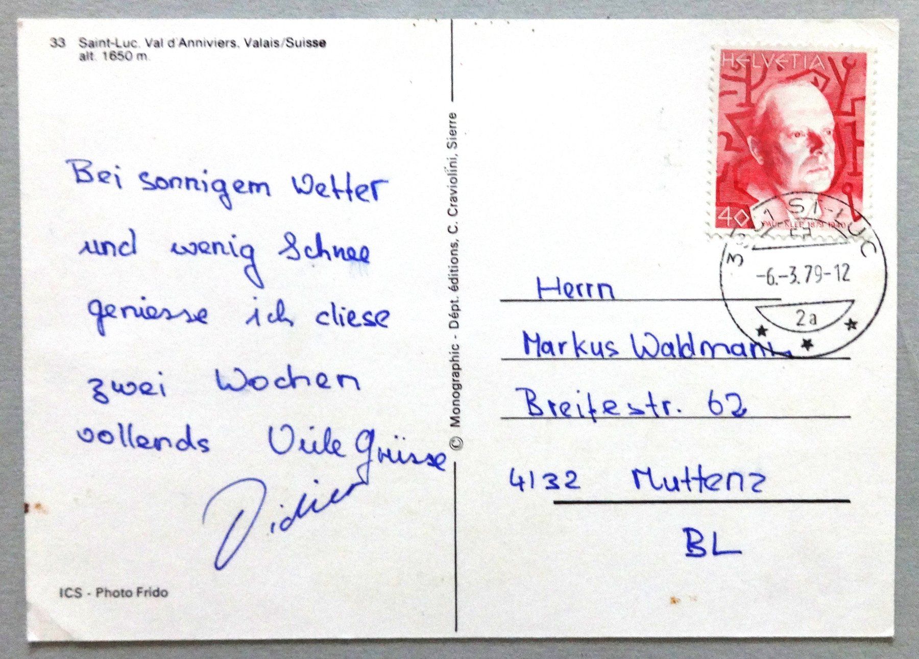 Cartes postales: Saint-Luc, alt. 1650 m, Val d' Anniviers – Défectueux à Fétigny par Billy2miny 1