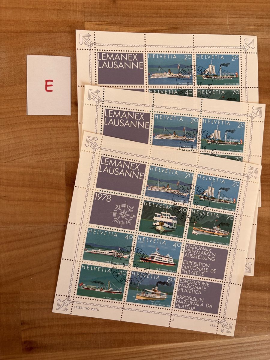 Tutti i francobolli: 3 Bogen Briefmarken 1978 Leman ex Lausanne – Usato da Rümlang venduto da euqinom16