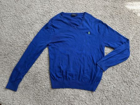 Ralph Lauren Sweatshirt V-Neck 100% Baumwolle blau Gr. L