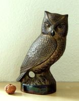Grand hibou en laiton massif patiné bronze, années 1950
