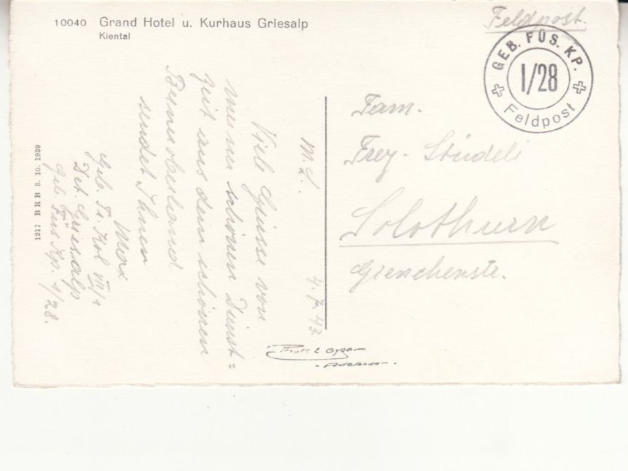 Cartoline postali: Griesalp Kurhaus 1943 – Usato da Bürglen TG venduto da StampGraf 1