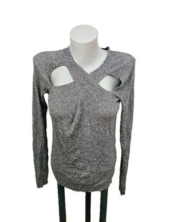 leichter Strick Pullover sexy Ausschnitt ca. M grau meliert