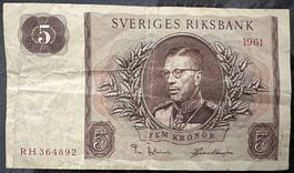 Schwedische 5 Kronen Banknote von 1961