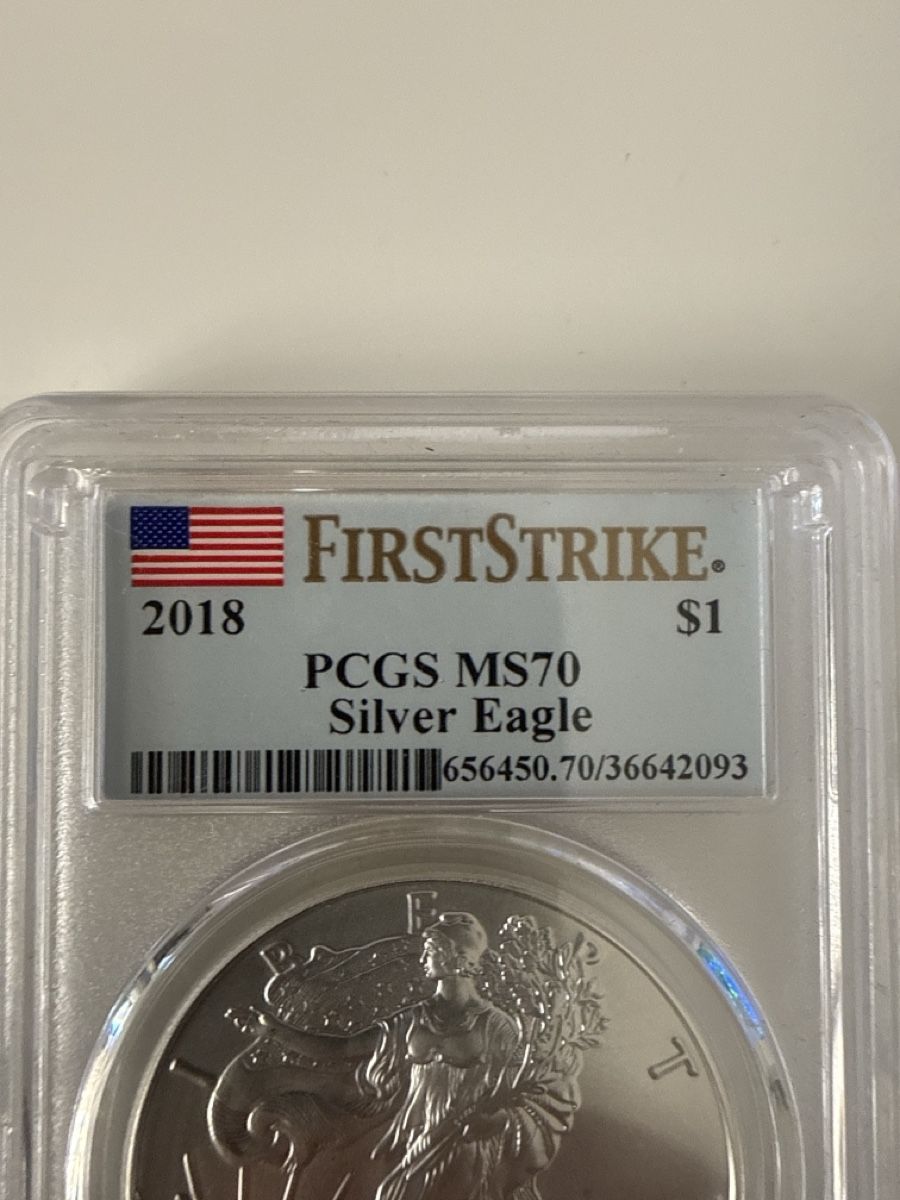 Toutes les monnaies: Silber dollar Eagle 2018 PCGS MS70 First Strike 1 oz – Neuf avec emballage d'origine à Thun par Sarica1 3