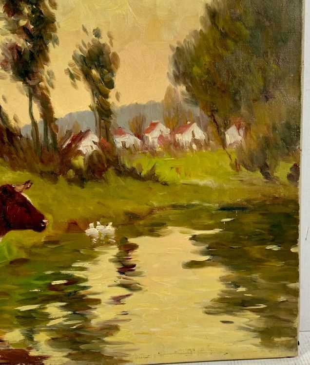 René de Baugnis (18691962) Gemälde Kühe & Enten am Teich Kaufen auf