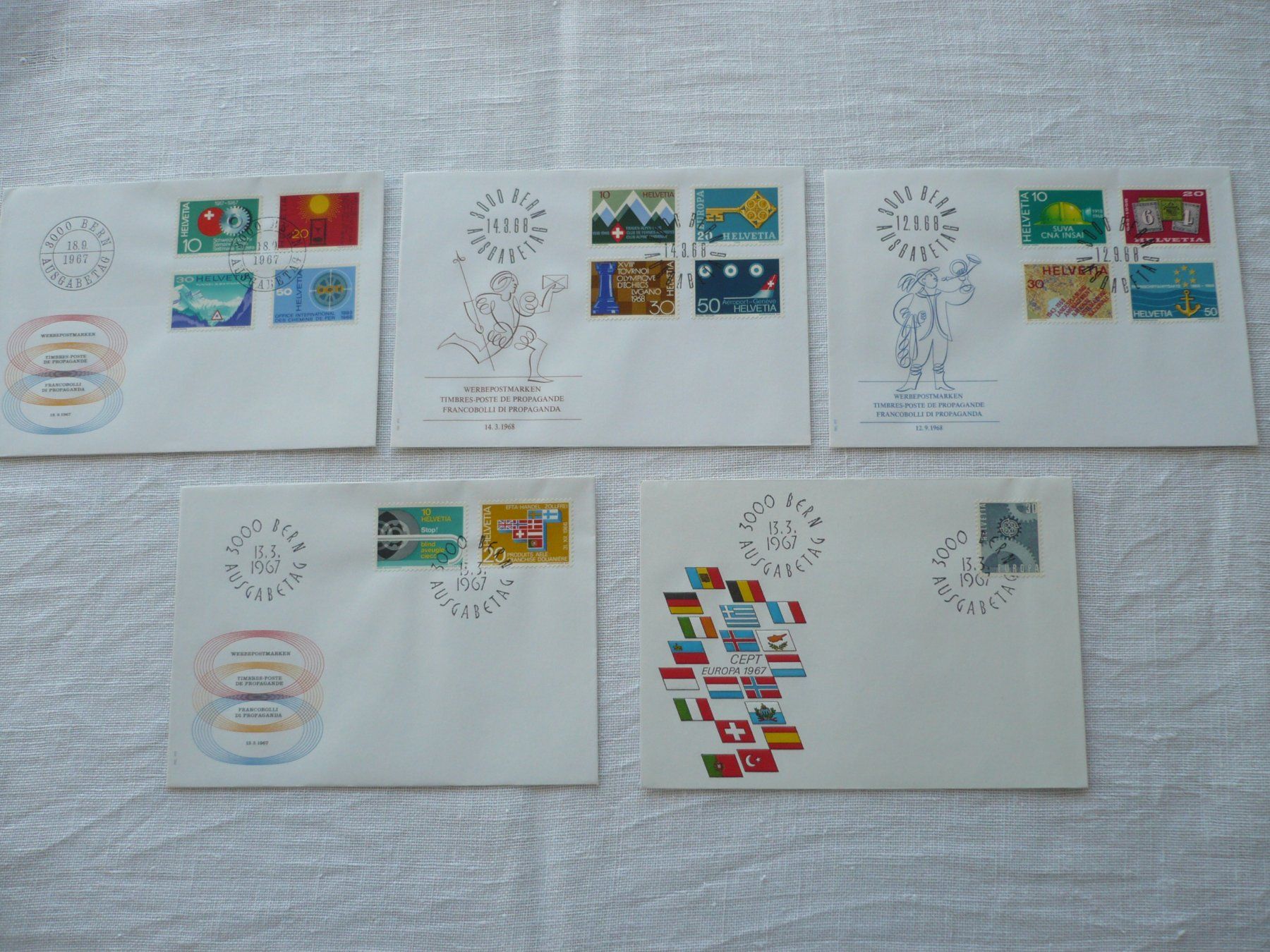 Alle Briefmarken: 1967 / 68 5 FDC SBK 446 - 460 – Gebraucht aus Zürich von saltandpepper008