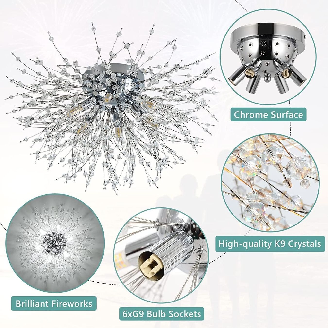 Lampadari & plafoniere: Deckenleuchte Kristall Kronleuchter 6 flammig Chrom – Nuovo e nell'imballaggio originale da Wittenbach venduto da VELARO 6