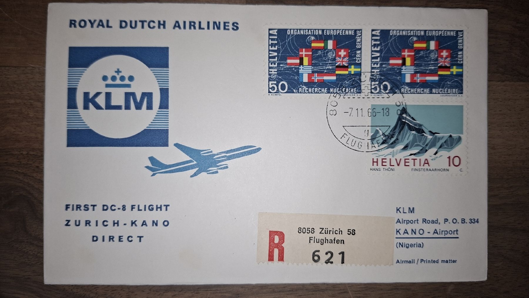 Tutti i francobolli: KLM Zürich - Kano 07.11.1966 – Usato da Balgach venduto da SIMEON27