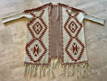 Wunderschöne Tribal Azteken Strickjacke mit Fransen Grösse M