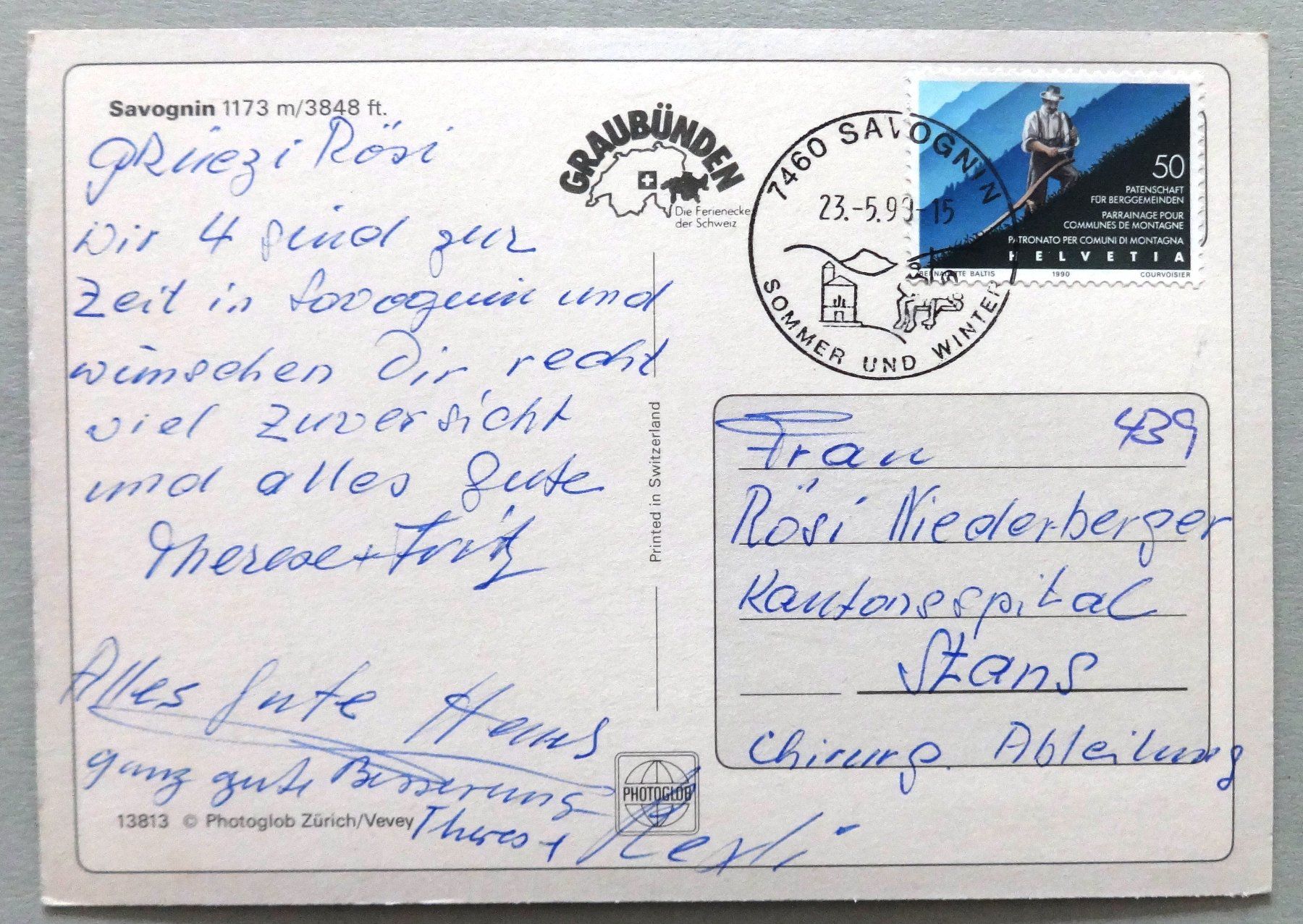 Cartoline postali: Savognin 1173 m – Usato da Fétigny venduto da Billy2miny 1