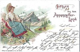 Gruss aus dem Appenzeller-Land, Dame in Tracht - Seealpsee