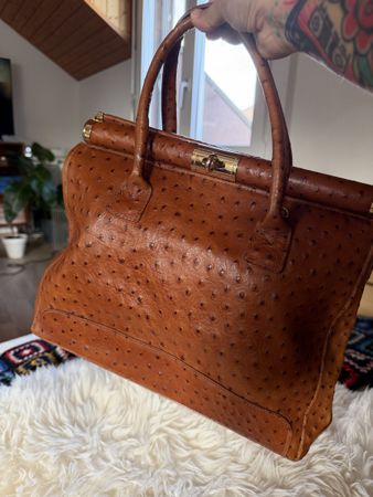 Schöne Vintage Tasche aus Straussen Leder