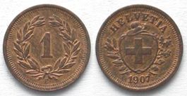 CH 1 Rappen 1907 Bronze SELTEN! ERHALTUNG! unz