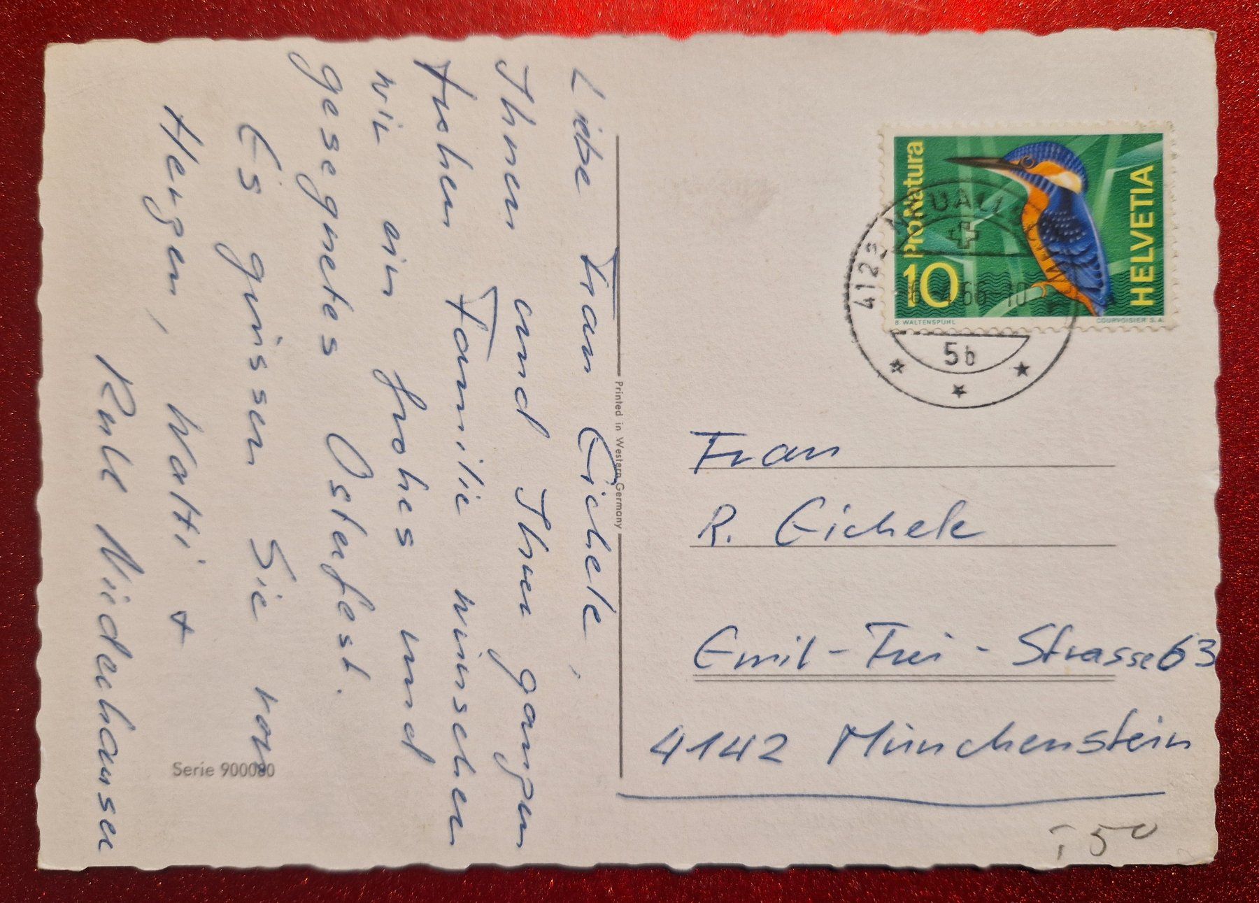 Cartoline postali: Osterkarte mit Küken und Korb voller Eier 1966 – Usato da Melchnau venduto da Arthurius 1