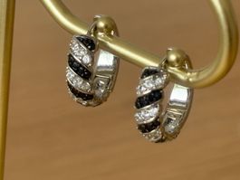 Luxus Elegante Creolen Ohrstecker Schwarz Silberfarben
