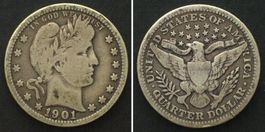 USA Barber Quarter 1/4 Dollar 1901 Silber