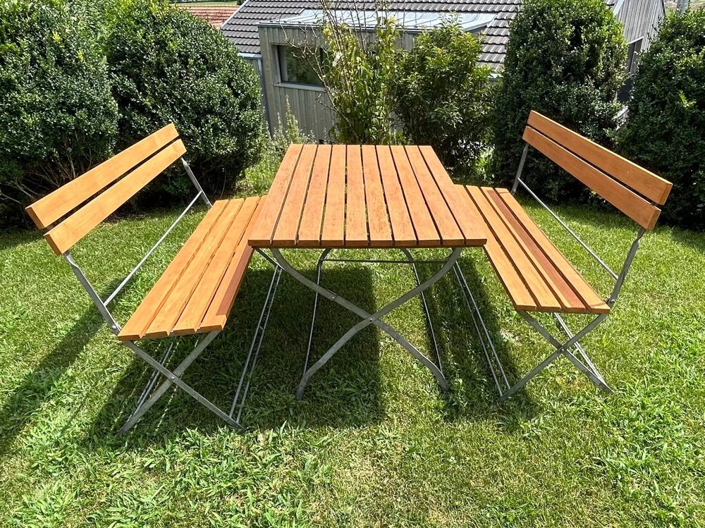 Biergarten Tisch mit Bank klappbar Teak Garten 70er verzinkt Kaufen