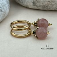 16 mm Creolen mit Strawberry Quarz , Edelstahl gelbvergoldet