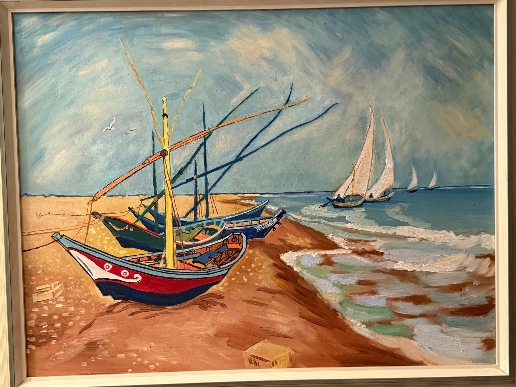 Gemälde: Ölgemälde Boote am Strand mit Segelschiffen – Gebraucht aus Basel von PAUL_ART 1