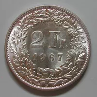 070 CH, 2 FRANKEN 1967 B , SILBER, -unz