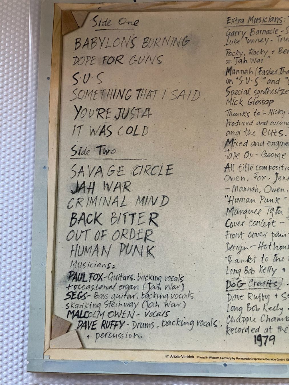 Dischi in vinile: Ruts – Usato da Aarwangen venduto da Jukebox3 3