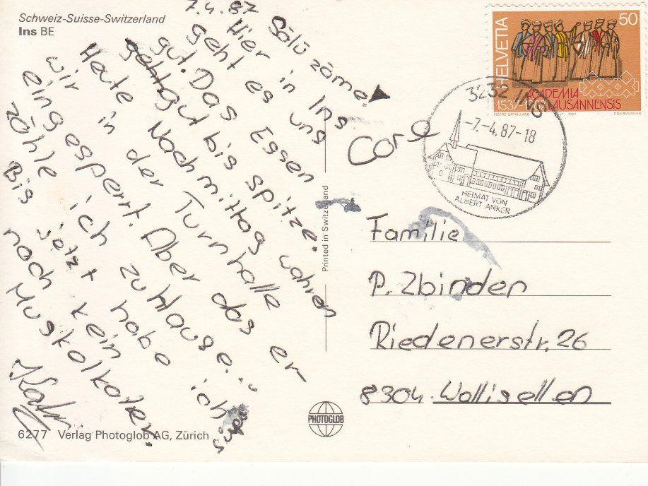 Cartoline postali: Ins 1987 – Usato da Bürglen TG venduto da StampGraf 1