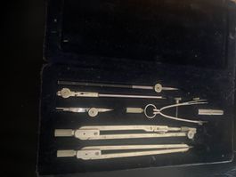 Antiker Zirkelkasten Kern Aarau, Reisszeug, Vintage, im Etui
