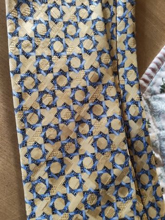 Krawatte Brioni Seide gelb blau geometrisch gemustert