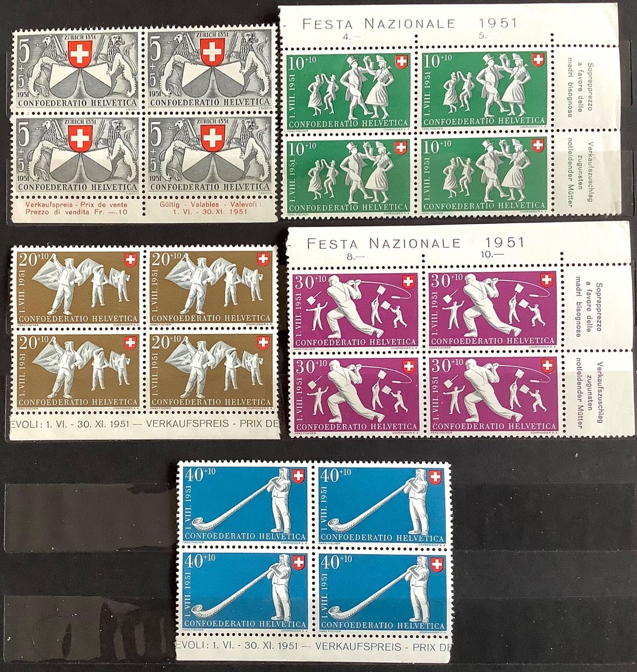 Tutti i francobolli: 1951 - Pro Patria Viererblock Satz Postfrisch ** – Nuovo (secondo la descrizione) da Liestal venduto da Skunk02