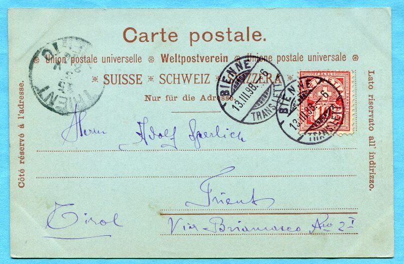 Ansichtskarten: Gruss aus Biel 1898 – Gebraucht aus Opfikon von Prophila 1