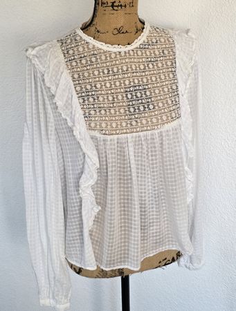 ZARA Bluse Weiss Rüschen Boho Style Gr. L -Top Zustand !