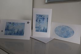 Set: 3 Weihnachtskarten mit Stoff (Doppelkarten/Kuverts)