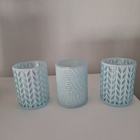 3er Set Windlichter / Kerzenhalter, hellblau, weiss gemuster