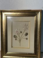 Tableau fleurs dorées scintillantes cadre doré vintage art d