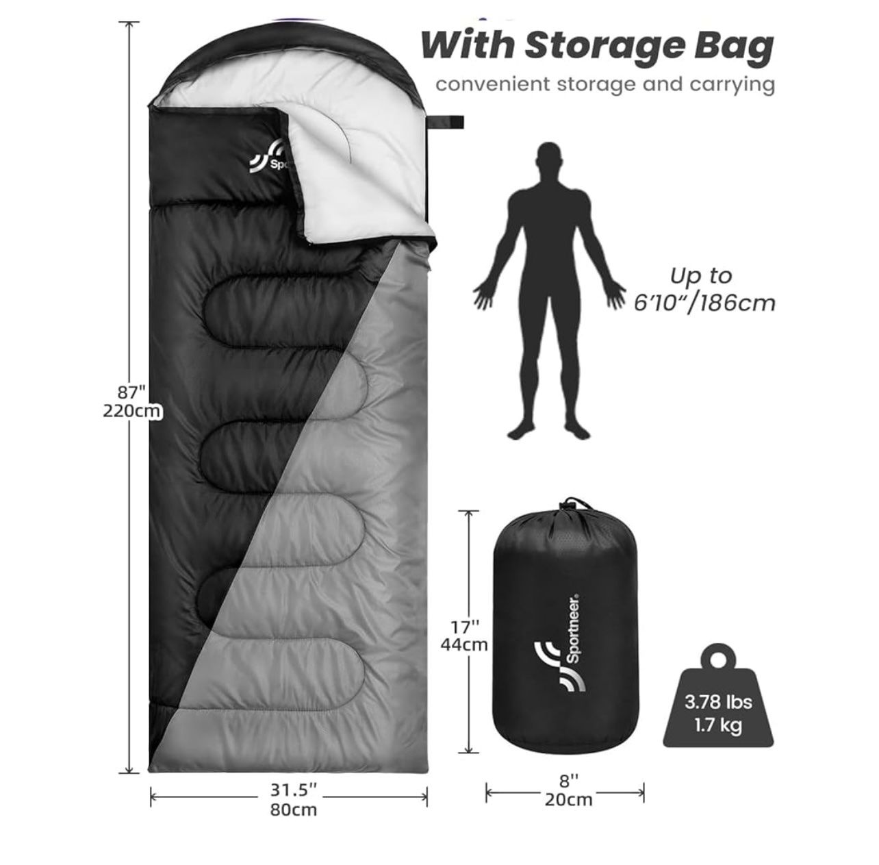 Schlafsäcke: Sportneer Schlafsack schwarz mit Beutel – Neu und originalverpackt aus Basel von Seifehuesli 1
