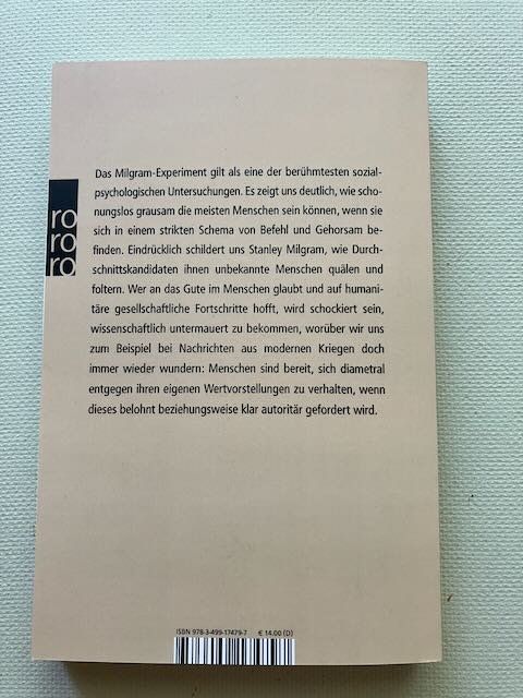 Libri: Buch: Das Milgram Experiment von Stanley Milgram – Nuovo (secondo la descrizione) da Basel venduto da Bayo 1