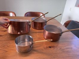 Kupferpfannen Set 4-teilig mit Messinggriffen gebraucht