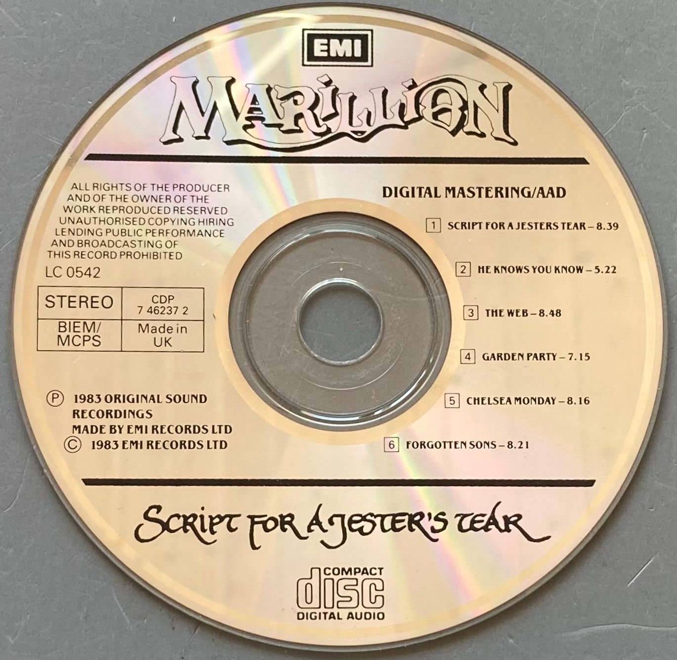 CDs: MARILION - SCRIPT FOR A JESTER'S TEAR – Gebraucht aus Poliez-Pittet von Newtown-Records 2