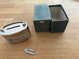 Spardose Schweizer Volksbank Silber Metall mit Schachtel