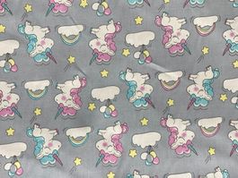 Tissu coton gris imprimé licornes