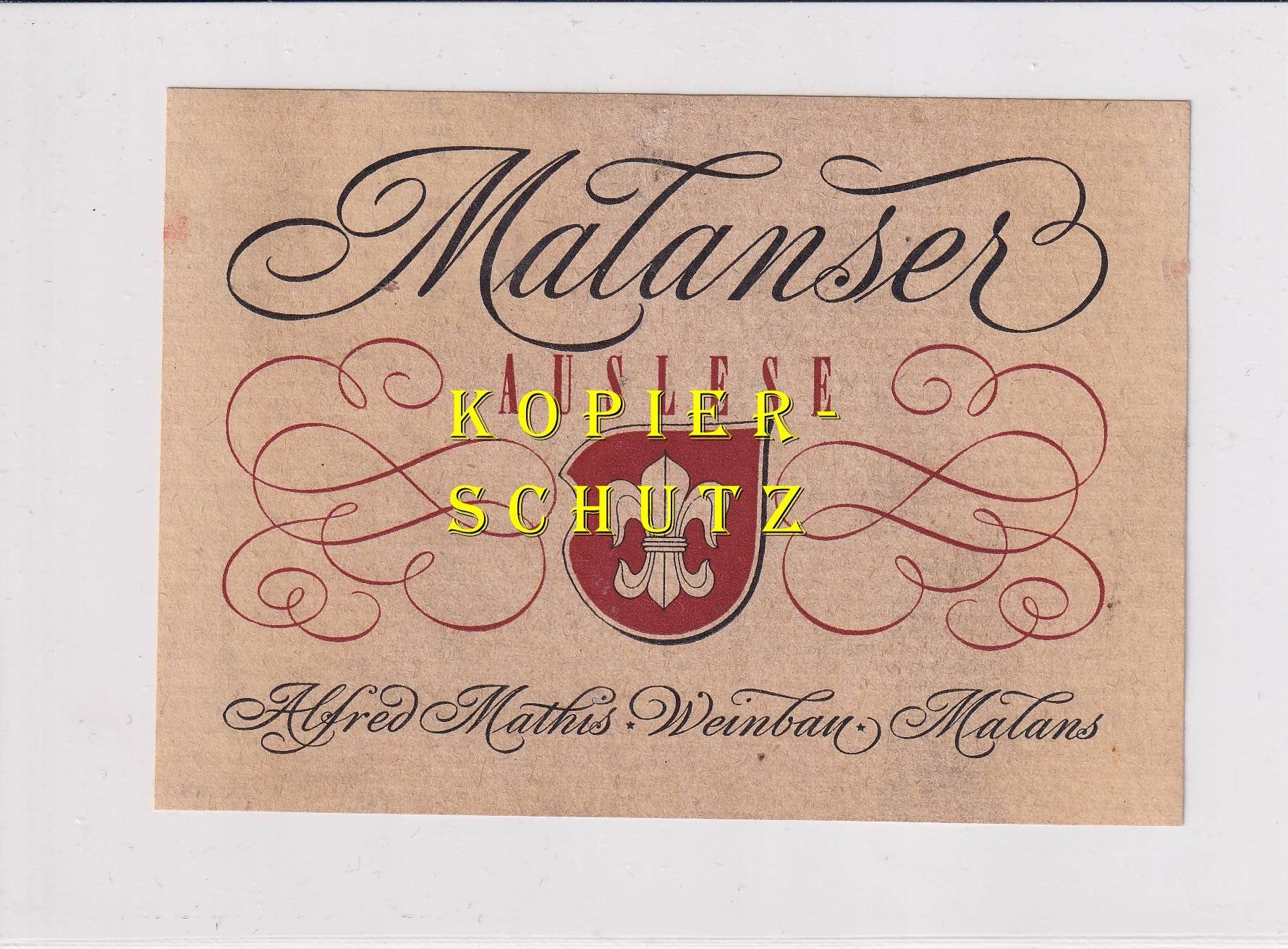 Carta: Etikette - Malanser Auslese /bd – Usato da Hombrechtikon venduto da Rudolf07