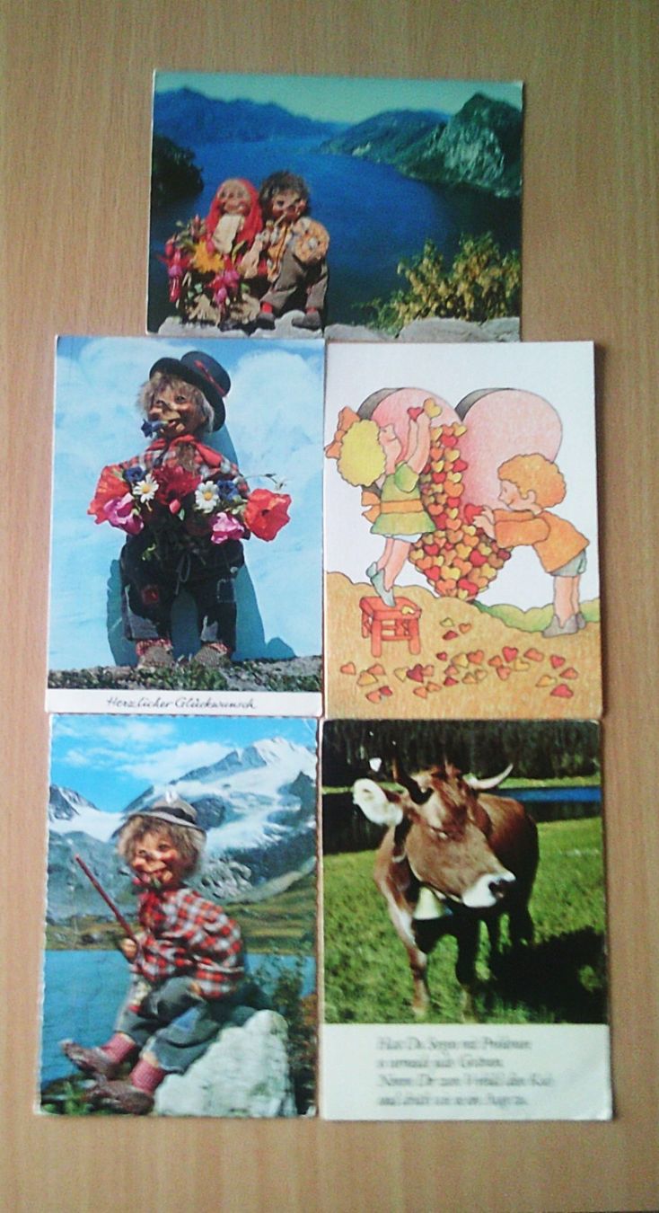 Cartoline postali: 5 Scherzansichtskarten 3 gelaufen 2 ungelaufen – Usato da Uffikon venduto da Semo2