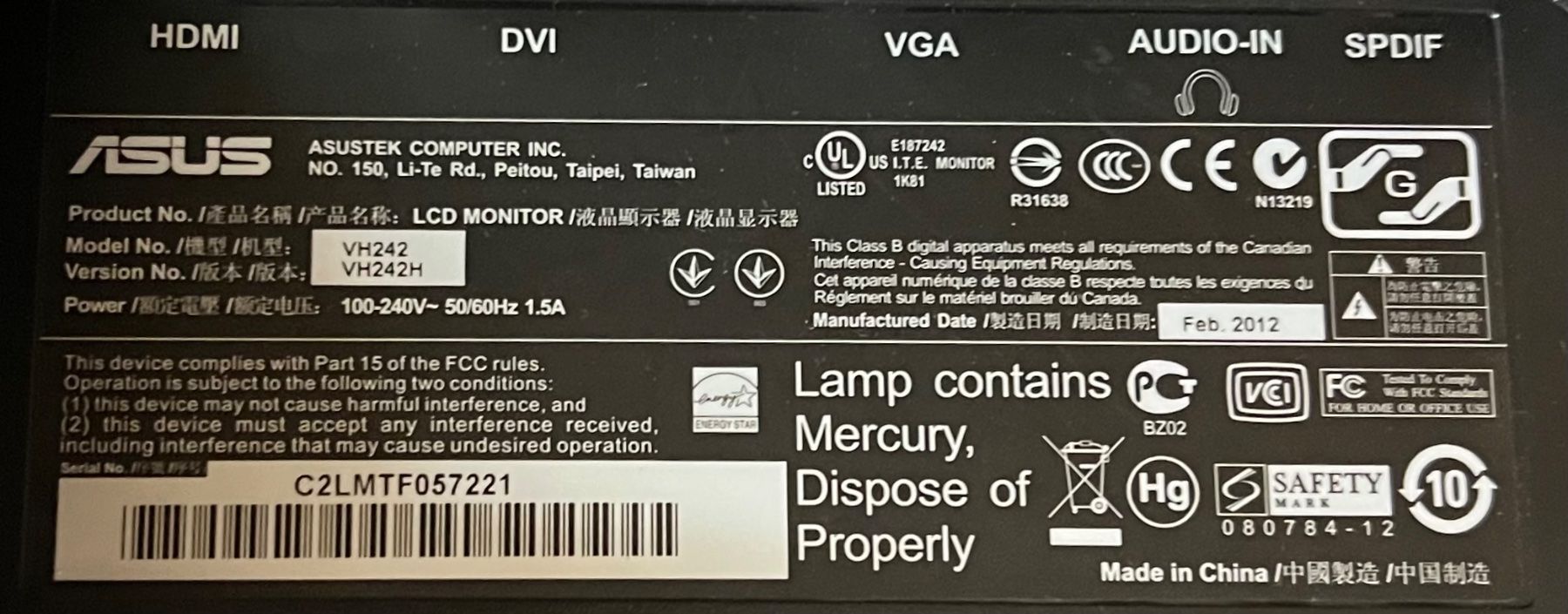 Monitor: ASUS VH242H 24" Monitor – Usato da Zürich venduto da bit_699t 1