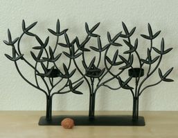 Chandelier "arbres" artisanal en fonte noire, 3 feux