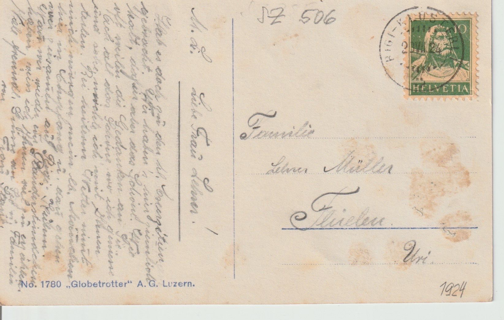 Cartoline postali: SZ 506 Rigi-Klösterli, 1924 – Usato da Freienbach venduto da Bhaltis 1
