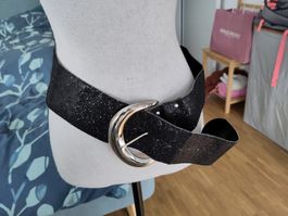 Breiter Glamour Gürtel Schwarz mit Glitzer