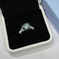 Moissanite Ring, Blue Green Silber 3ct - Gr. 59 - Zertifikat